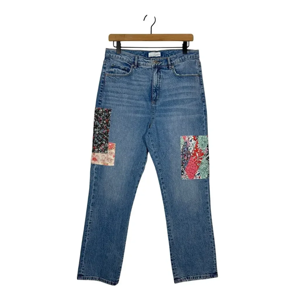 Loft Womens Straight‎ Crop Jeans Size 28 Floral Patchwork High Rise Cottagecore